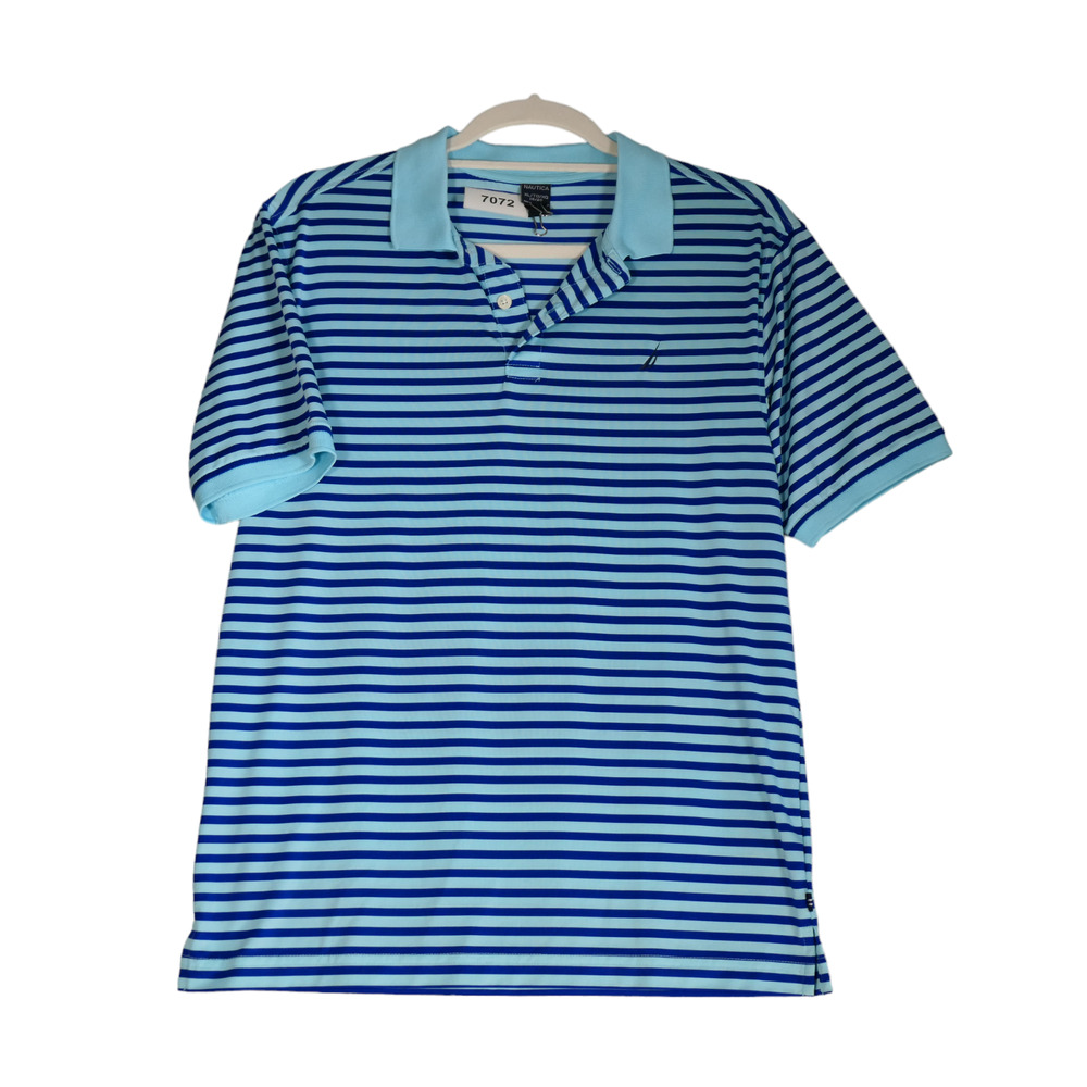 Nautica Kids Performance Polo Shirt Size XL 18 or 20 Blue Stripe Ribbed Collar